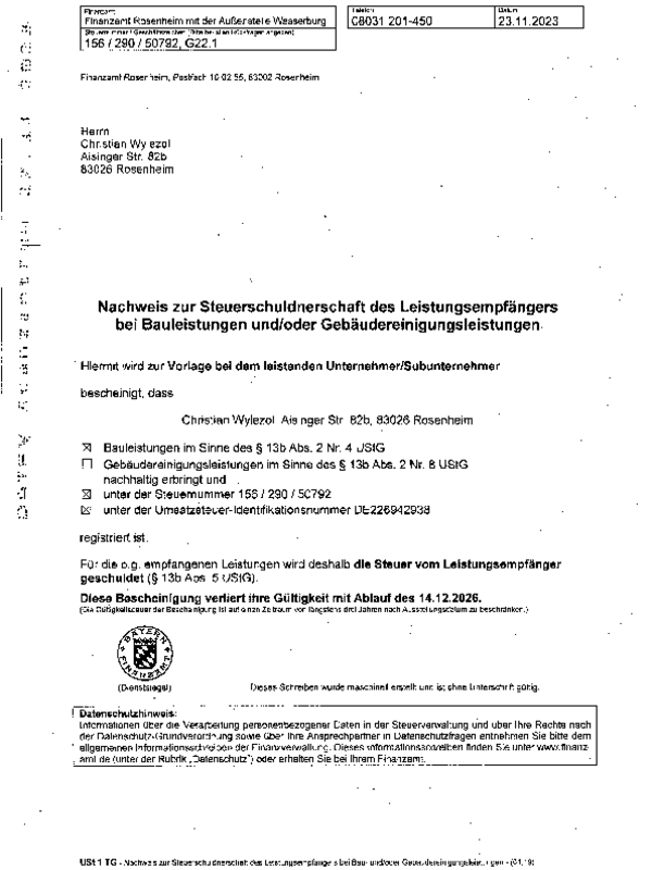 Steuerschuldnerschaft Zucker GBR